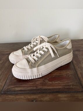 Zara beige white canvas platform chunky tennis shoes sneakers women’s 7.5